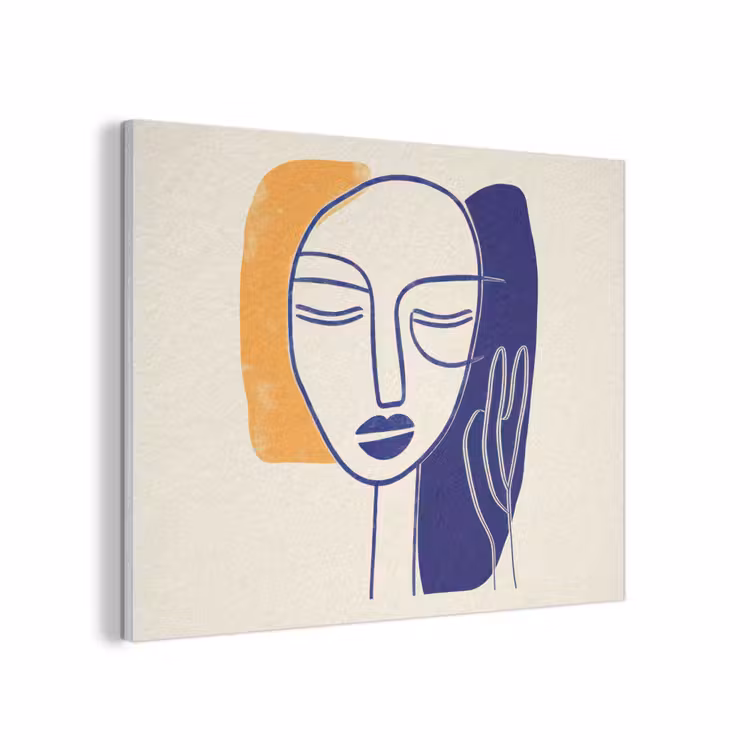 Minimalistisch - Gezicht - Hand - Oranje - Blauw PET vilt klein -3d