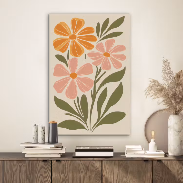 Minimalistisch - Bloemen - Bladeren - Roze PET vilt middel -sfeer1
