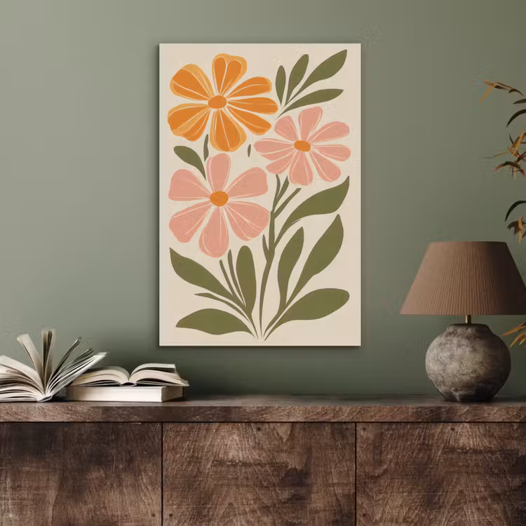 Minimalistisch - Bloemen - Bladeren - Roze PET vilt middel -sfeer2