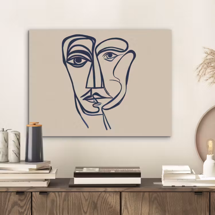 Minimalistisch - Lijnillustratie - Beige - Donkerblauw PET vilt klein -sfeer1