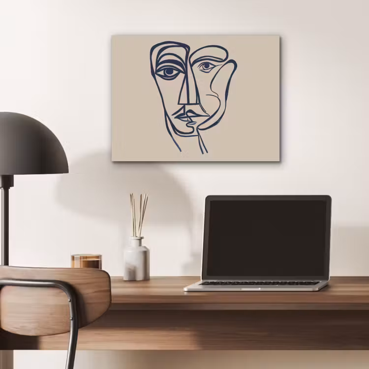 Minimalistisch - Lijnillustratie - Beige - Donkerblauw PET vilt klein -sfeer5