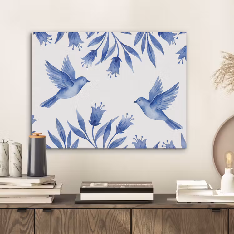 Modern - Vogels - Delfts - Blauw PET vilt klein -sfeer1