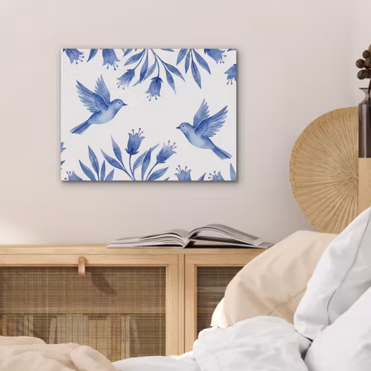 Modern - Vogels - Delfts - Blauw PET vilt klein -sfeer3