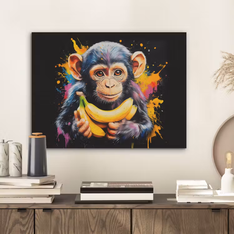 Aap - Graffiti - Kleurrijk - Bananen - Modern PET vilt klein -sfeer1