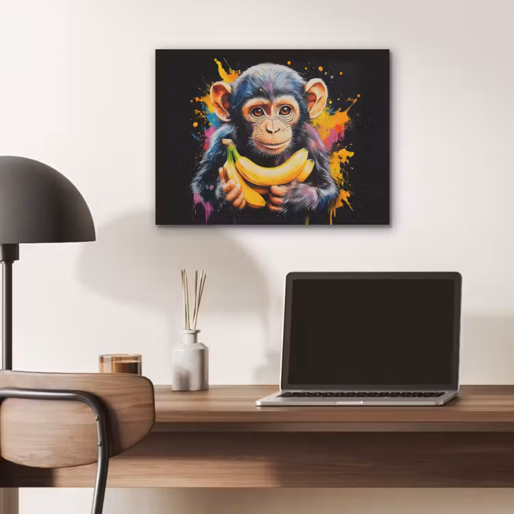 Aap - Graffiti - Kleurrijk - Bananen - Modern PET vilt klein -sfeer5