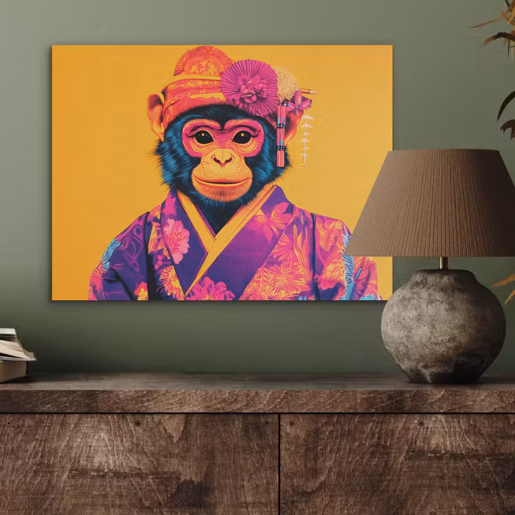 Aap - Kimono - Bloemen - Hoofdtooi PET vilt klein -sfeer2