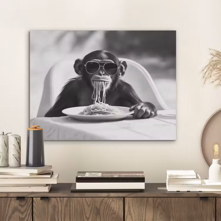 Aap - Spaghetti - Zonnebril - Zwart wit - Cool - Dier PET vilt klein -sfeer1