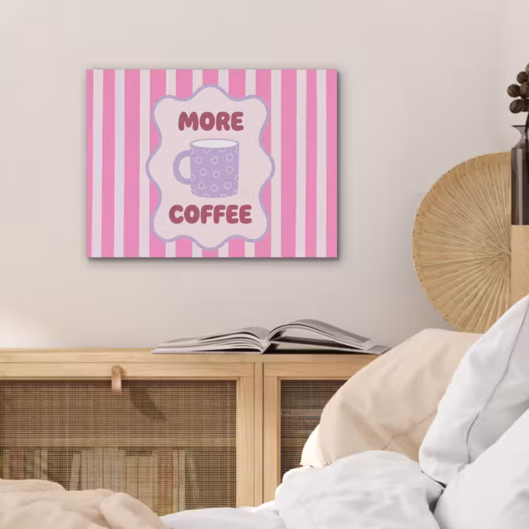 More coffee - Roze - Paars - Strepen - Mok PET vilt klein -sfeer3