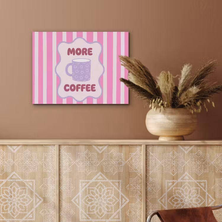 More coffee - Roze - Paars - Strepen - Mok PET vilt klein -sfeer4