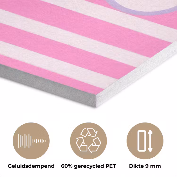 More coffee - Roze - Paars - Strepen - Mok PET vilt klein -closeup_NL