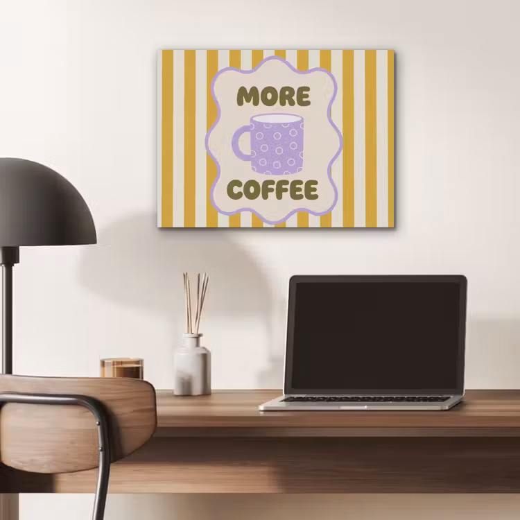 More coffee - Geel - Paars - Strepen - Mok PET vilt klein -sfeer5