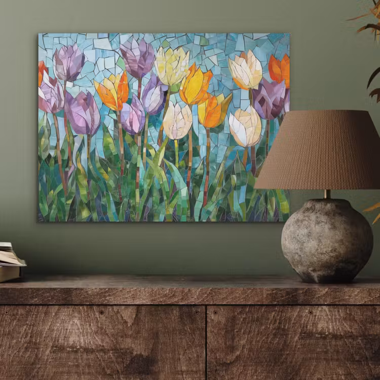 Mozaïek - Veld - Tulpen - Kleurrijk PET vilt klein -sfeer2