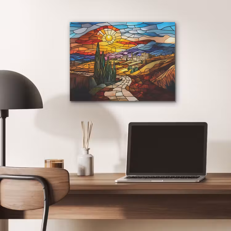 Mozaïek - Zon - Landschap - Dorp PET vilt klein -sfeer5