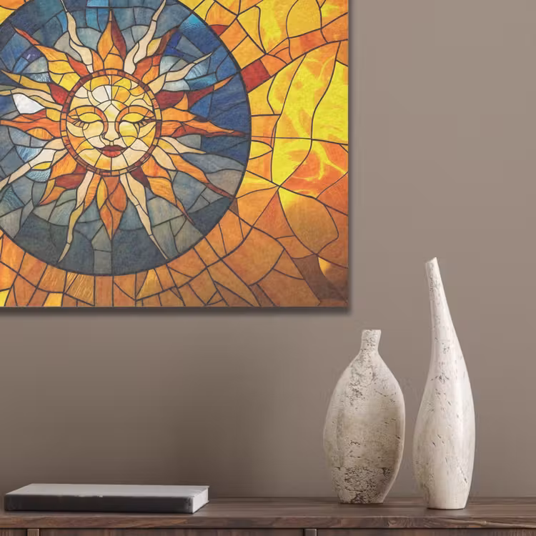 Mozaïek - Zon - Geel - Cirkel PET vilt klein -sfeer6_closeup