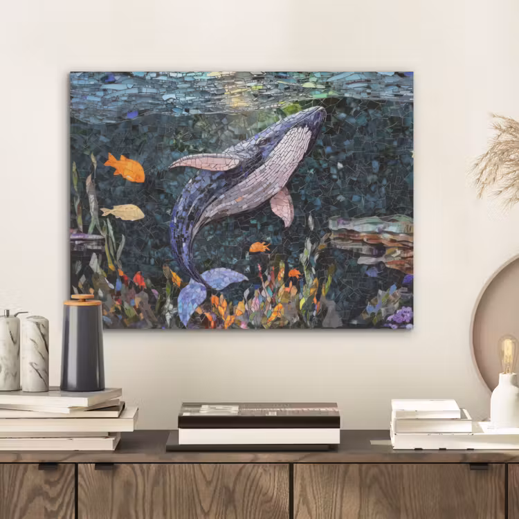 Mozaïek - Walvis - Koraal - Water PET vilt klein -sfeer1