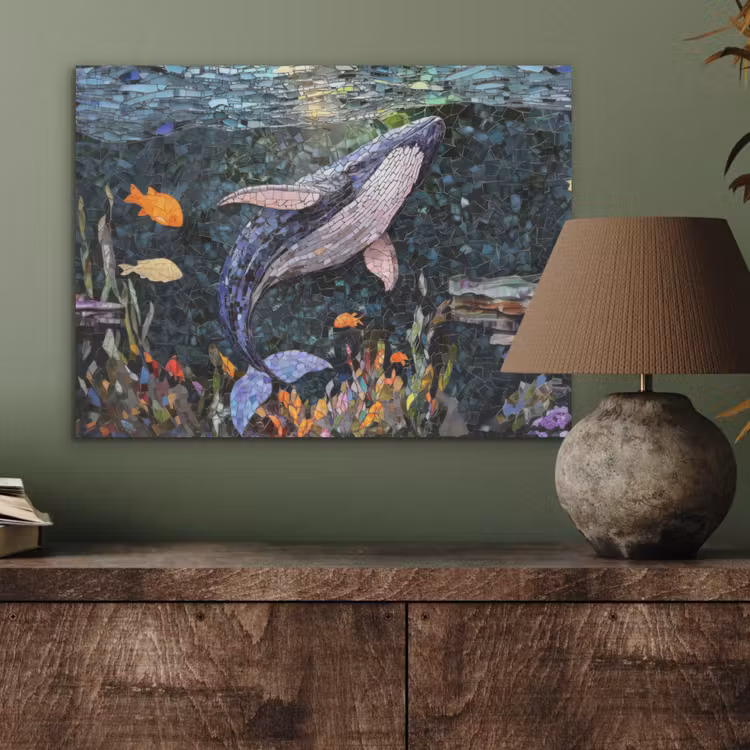Mozaïek - Walvis - Koraal - Water PET vilt klein -sfeer2