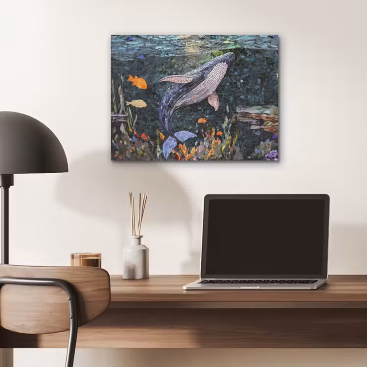 Mozaïek - Walvis - Koraal - Water PET vilt klein -sfeer5