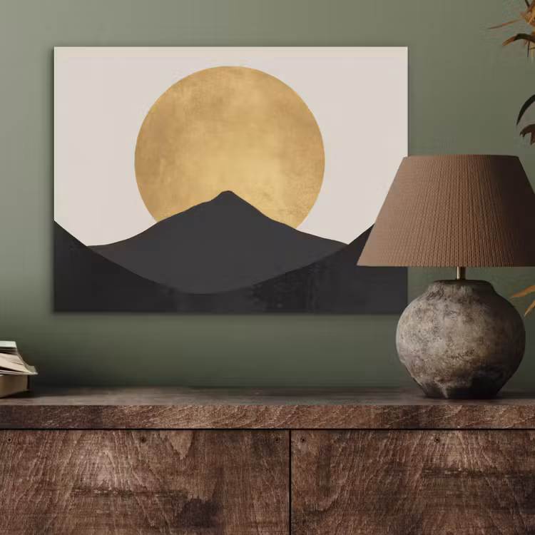 Bergsilhouetten - Gouden cirkel - Beige PET vilt klein -sfeer2