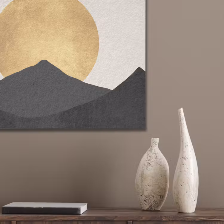 Bergsilhouetten - Gouden cirkel - Beige PET vilt klein -sfeer6_closeup