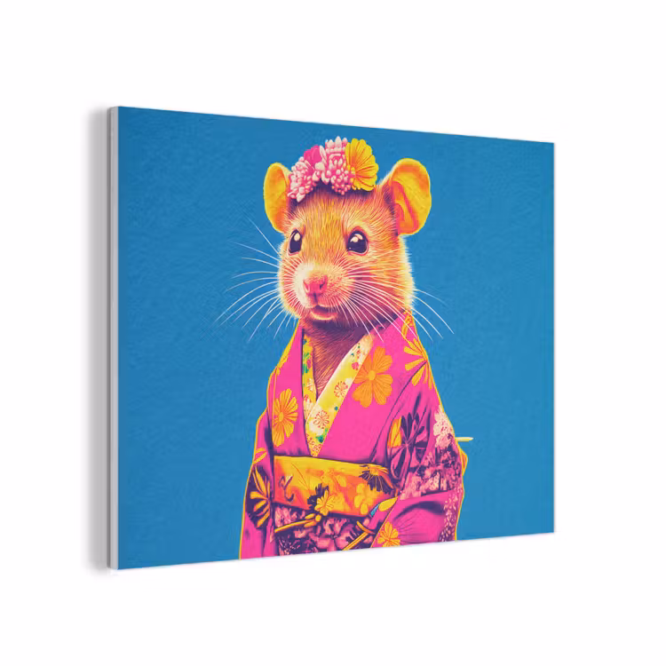 Muis - Kimono - Bloemen - Blauw PET vilt klein -3d