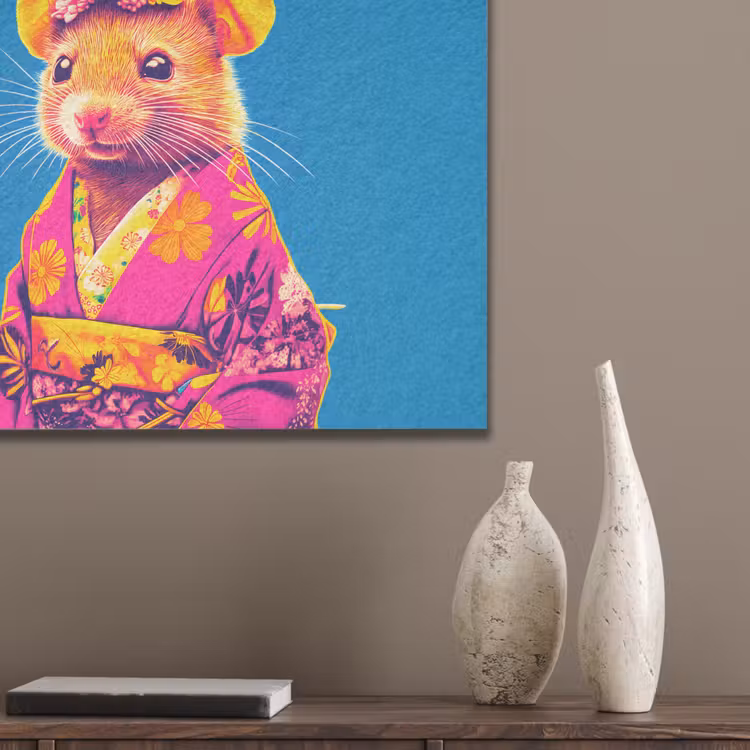 Muis - Kimono - Bloemen - Blauw PET vilt klein -sfeer6_closeup