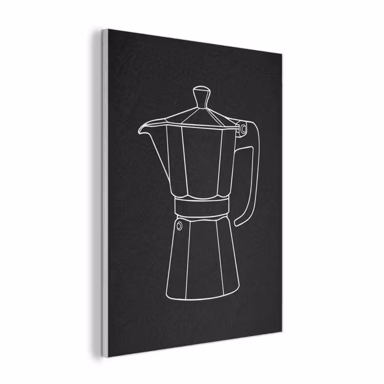 Mokkapot - Zwart - Wit - Lijntekening PET vilt klein -3d