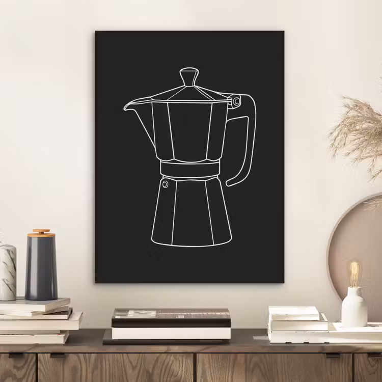 Mokkapot - Zwart - Wit - Lijntekening PET vilt klein -sfeer1