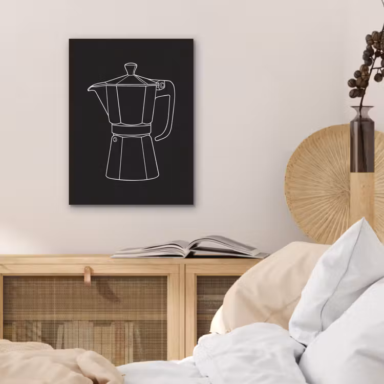 Mokkapot - Zwart - Wit - Lijntekening PET vilt klein -sfeer3