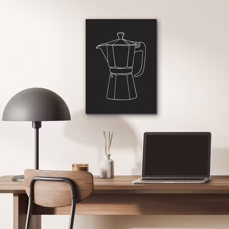 Mokkapot - Zwart - Wit - Lijntekening PET vilt klein -sfeer5