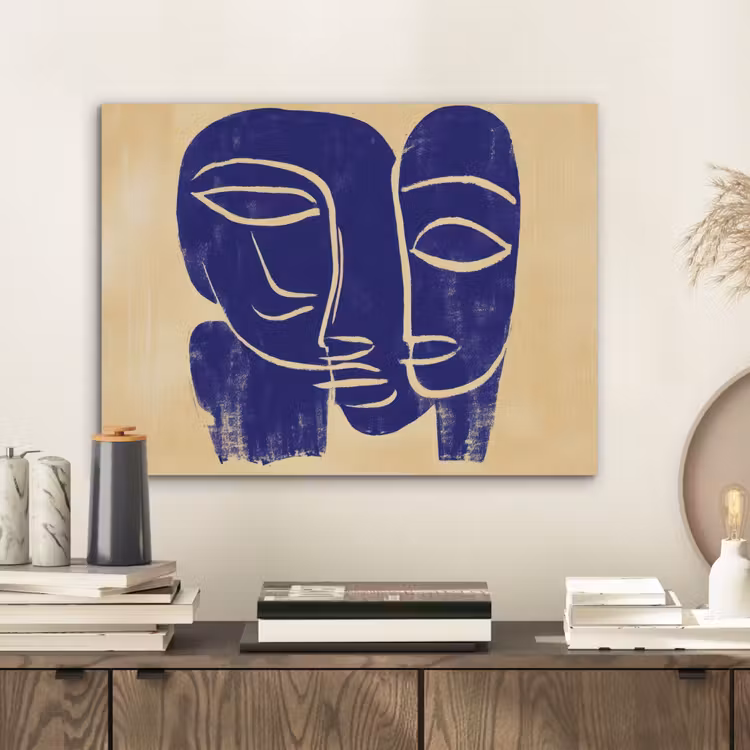 Okergeel - Blauw - Eenvoudige lijnen PET vilt klein -sfeer1