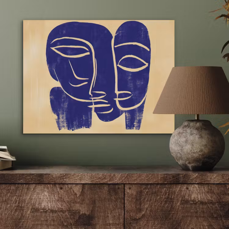 Okergeel - Blauw - Eenvoudige lijnen PET vilt klein -sfeer2
