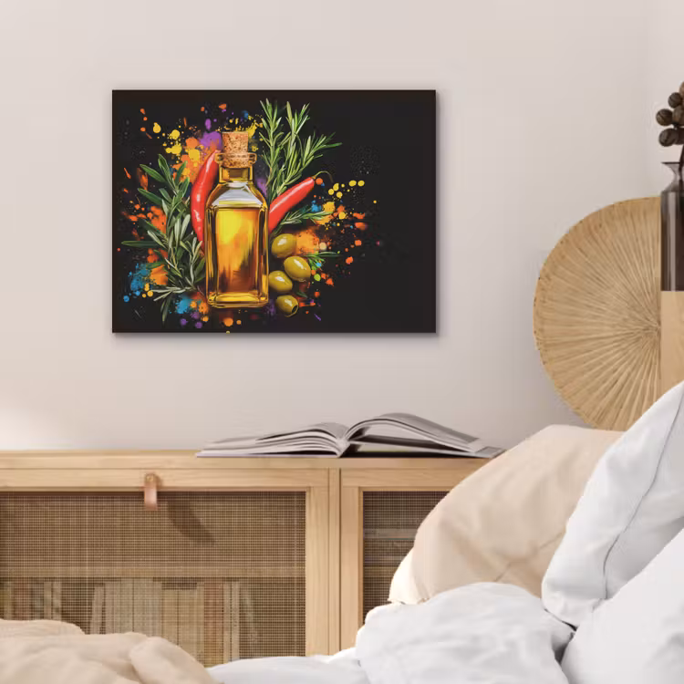 Olijfolie - Graffiti - Peper - Olijven - Modern PET vilt klein -sfeer3