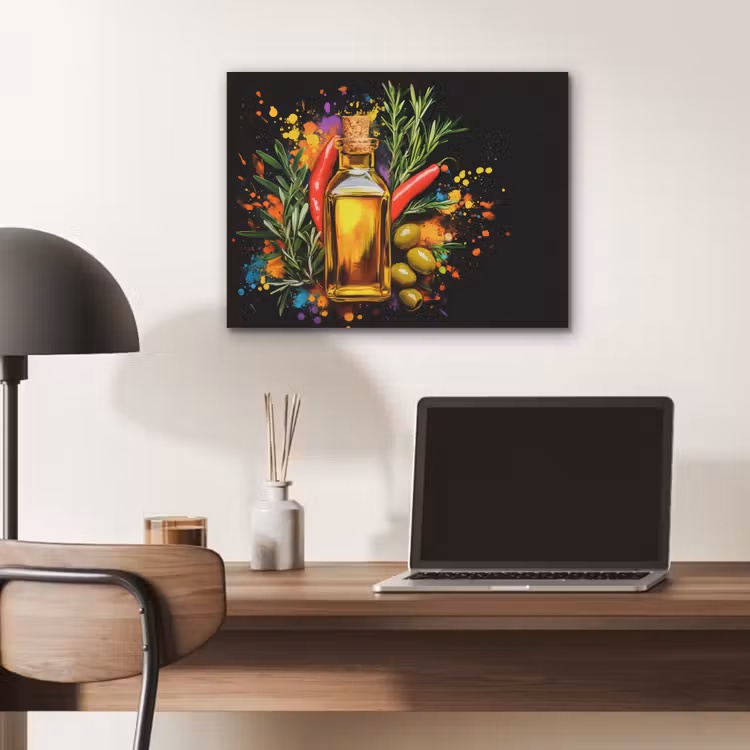 Olijfolie - Graffiti - Peper - Olijven - Modern PET vilt klein -sfeer5
