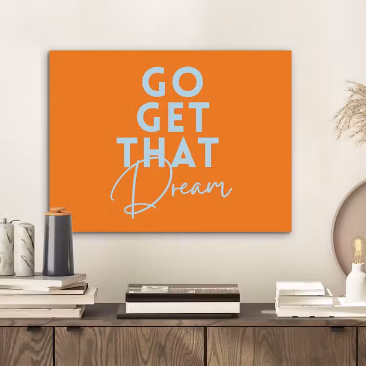 Oranje - Blauw - Go get that dream PET vilt klein -sfeer1