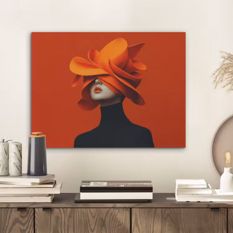 Oranje - Hoed - Vrouw PET vilt klein -sfeer1