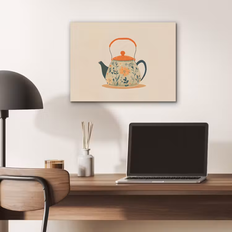 Oranje - Theepot - Bloemen - Bladeren PET vilt klein -sfeer5