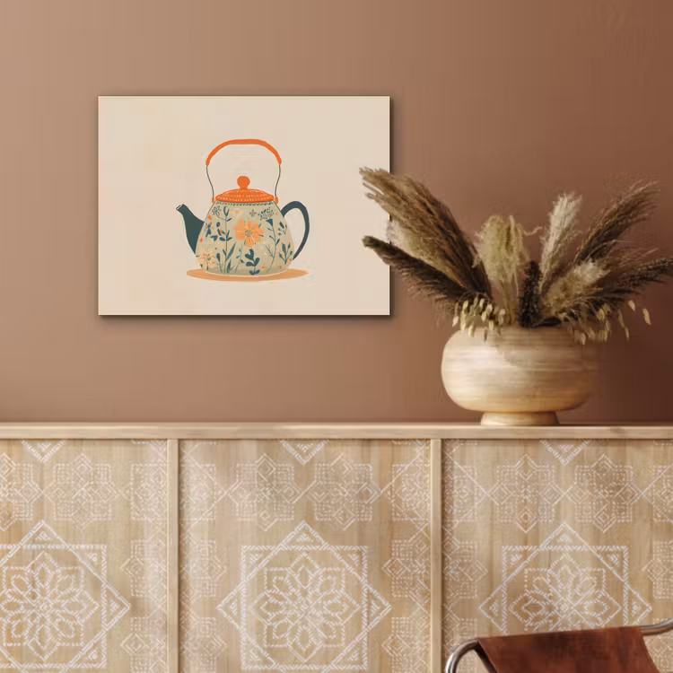 Oranje - Theepot - Bloemen - Bladeren PET vilt klein -sfeer4