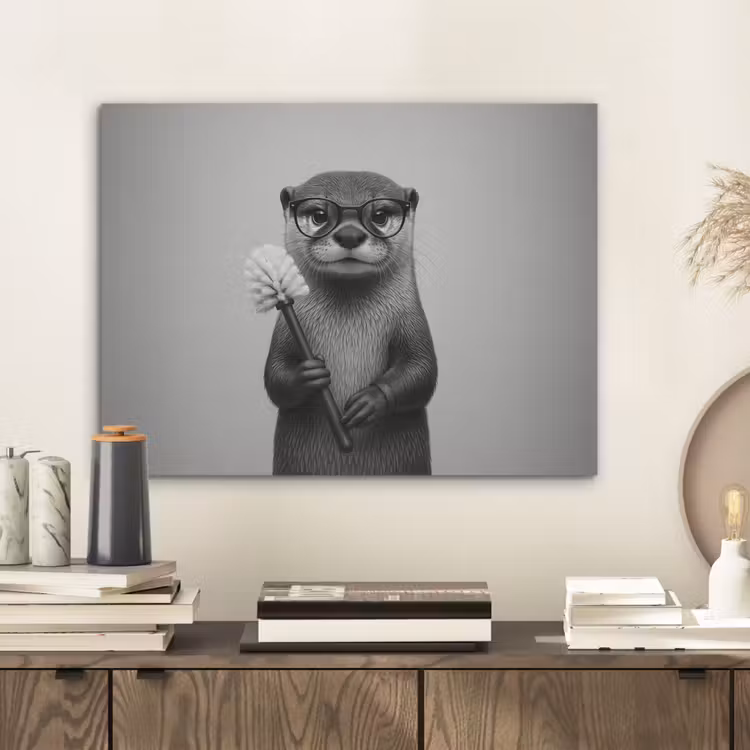 Otter - Wc-borstel - Bril - Zwart - Wit PET vilt klein -sfeer1