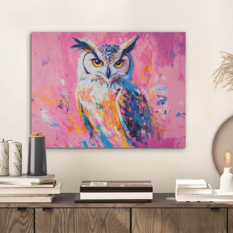 Uil - Roze - Blauw - Verf - Abstract PET vilt klein -sfeer1