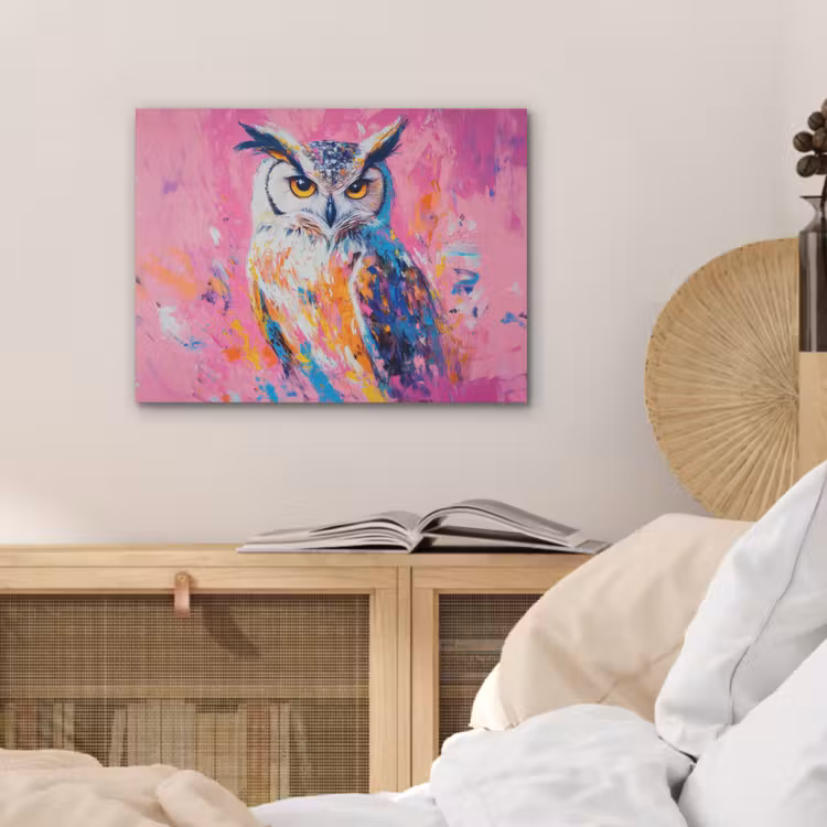 Uil - Roze - Blauw - Verf - Abstract PET vilt klein -sfeer3