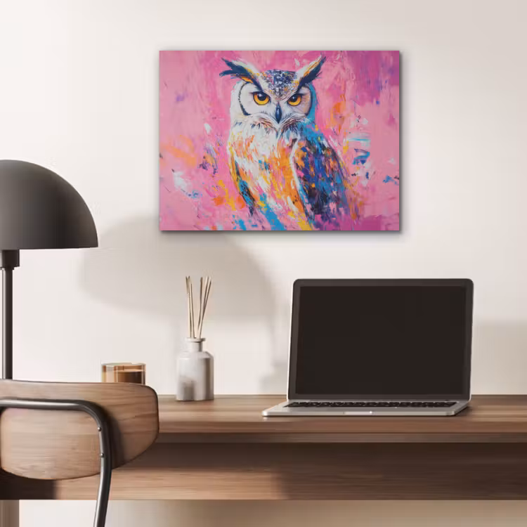 Uil - Roze - Blauw - Verf - Abstract PET vilt klein -sfeer5