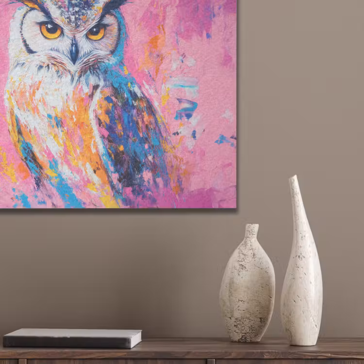 Uil - Roze - Blauw - Verf - Abstract PET vilt klein -sfeer6_closeup