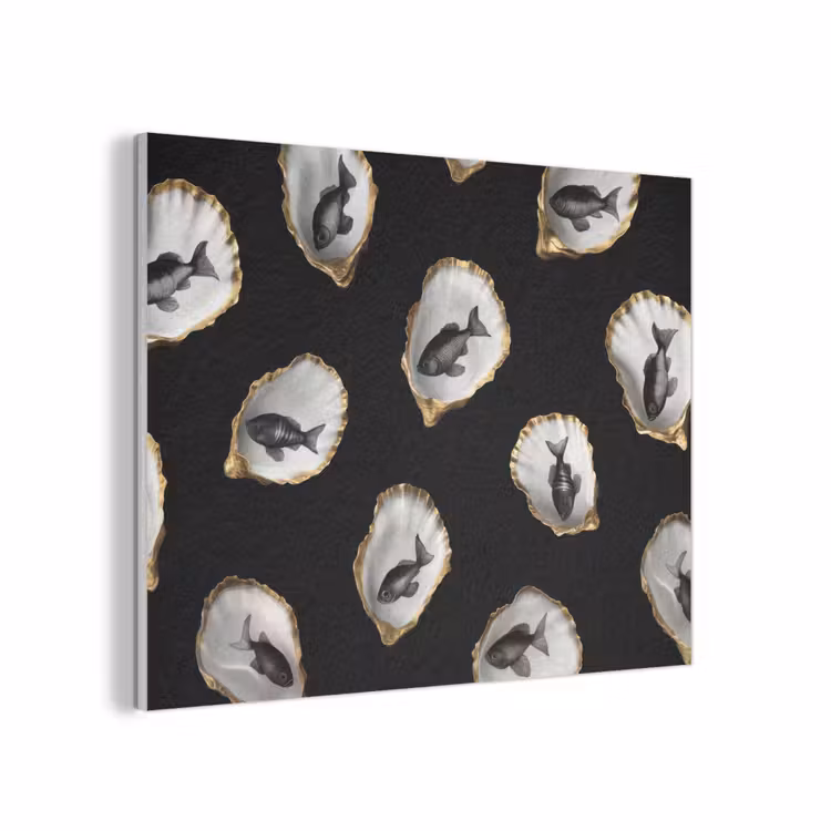 Oesters - Zwart - Vissen - Goud PET vilt klein -3d