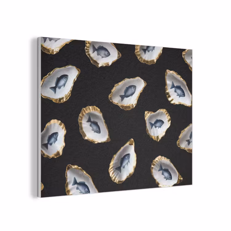 Oesters - Vissen - Blauw - Goud PET vilt klein -3d