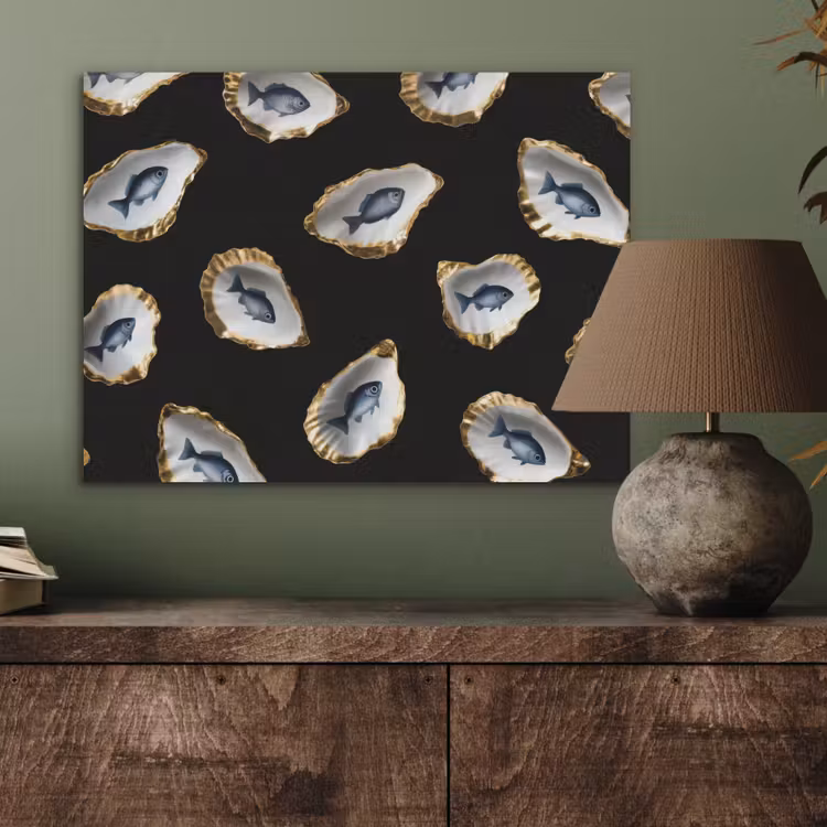 Oesters - Vissen - Blauw - Goud PET vilt klein -sfeer2