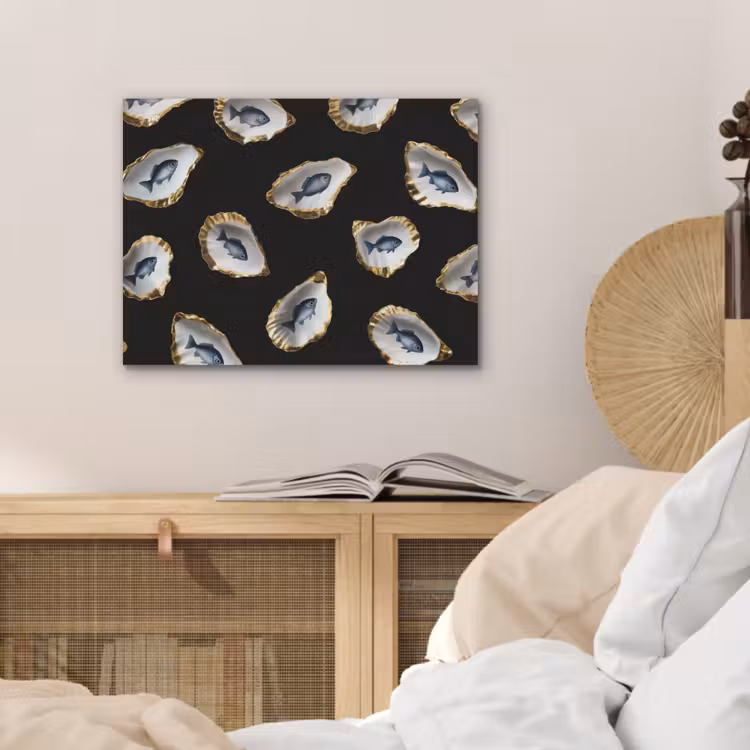 Oesters - Vissen - Blauw - Goud PET vilt klein -sfeer3