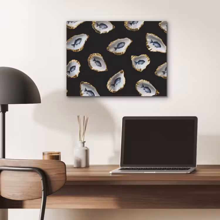 Oesters - Vissen - Blauw - Goud PET vilt klein -sfeer5
