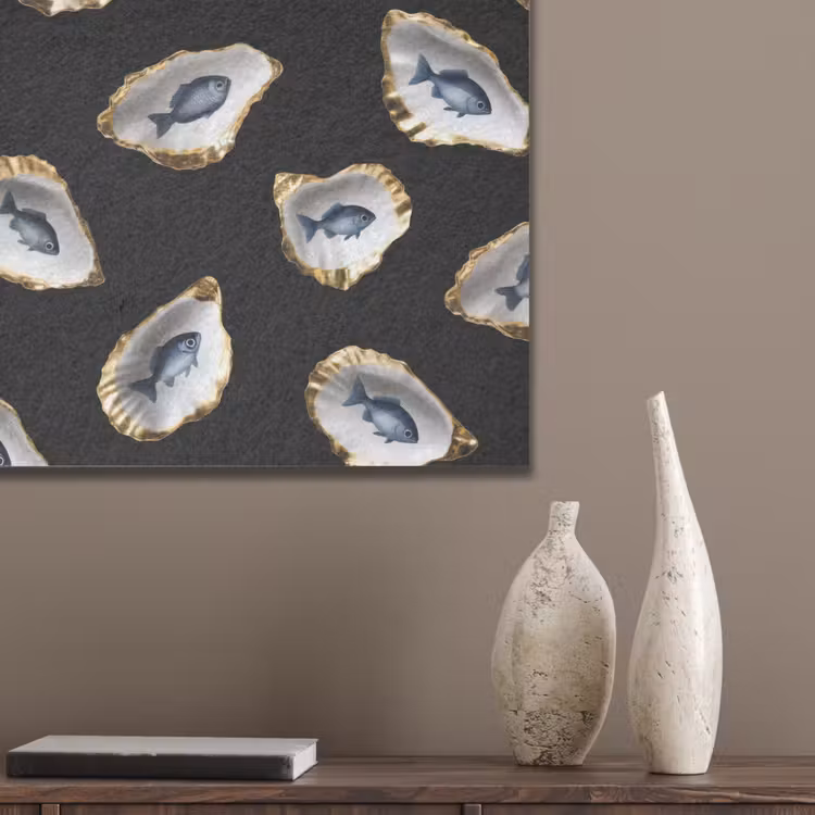 Oesters - Vissen - Blauw - Goud PET vilt klein -sfeer6_closeup