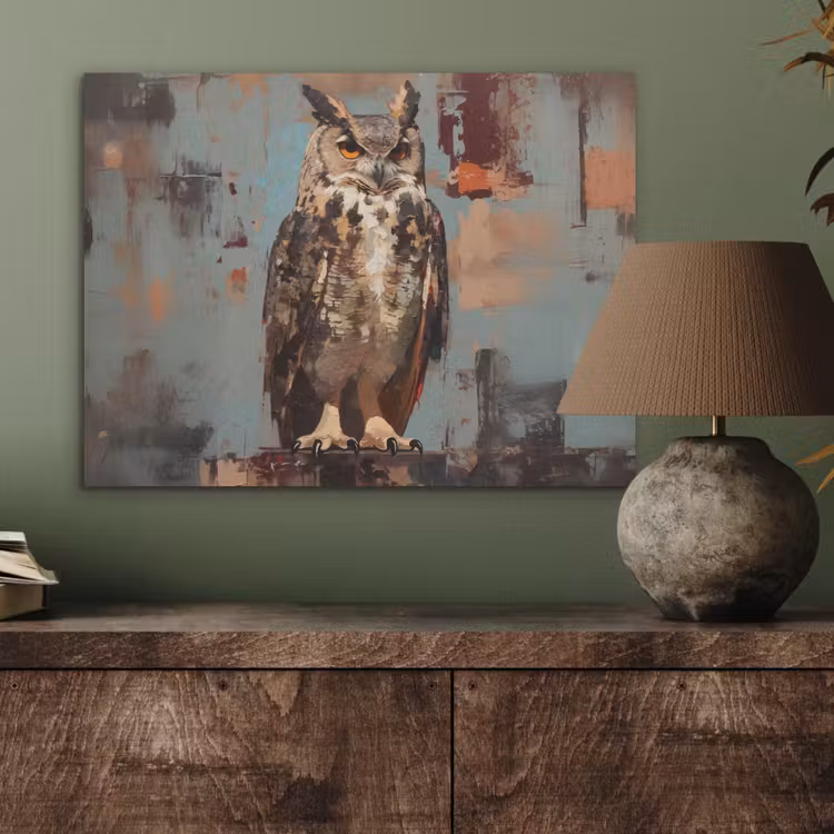 Geschilderd - Abstract - Uil - Bruin PET vilt klein -sfeer2