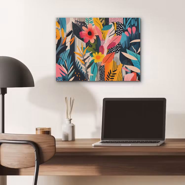 Schilderij - Abstract - Bloemen - Roze PET vilt klein -sfeer5